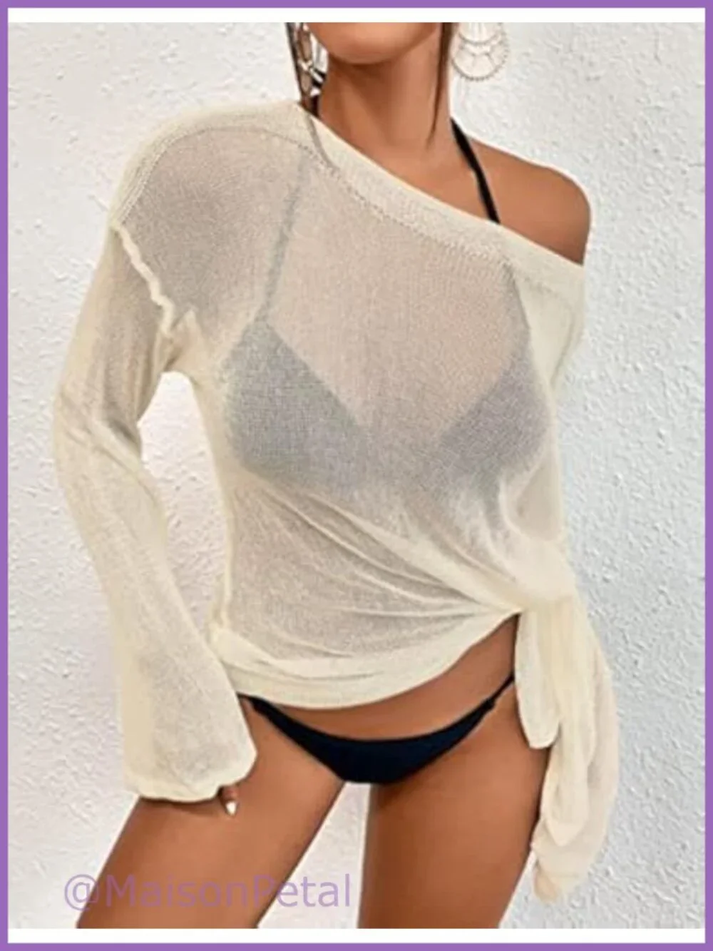 Bsubseach Crochet Bathing Suit Cover Up Mesh Beach Top Long Sleeve
